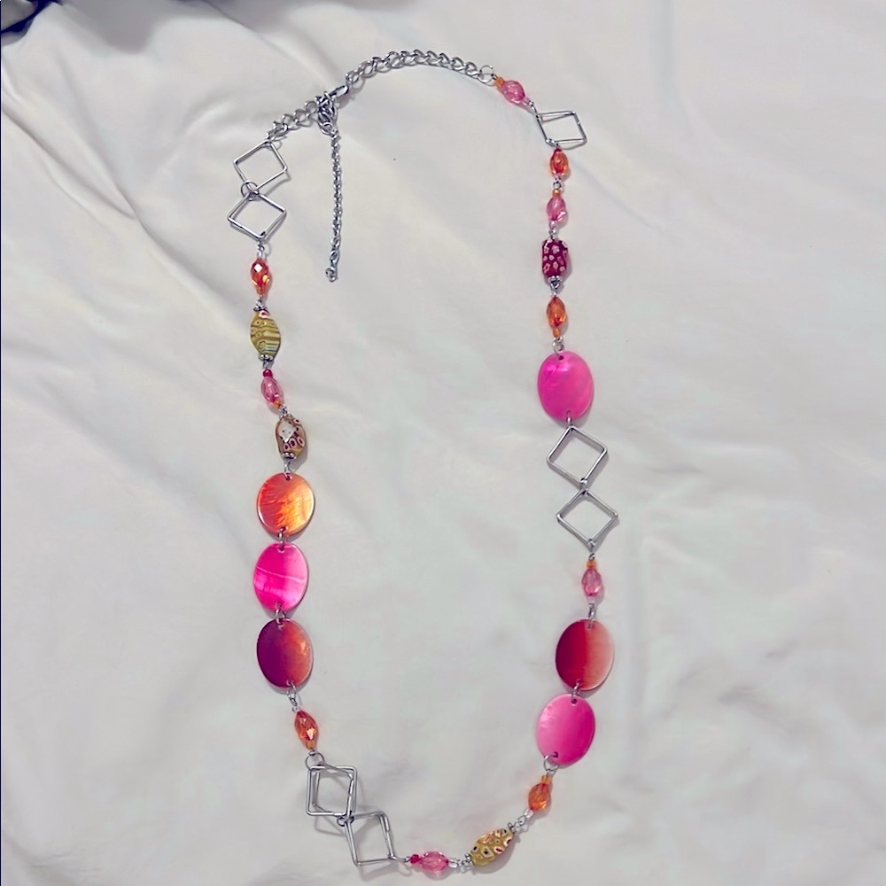 Pink and Orange Geometric Necklace